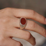 Matte Sterling Silver Semi - Precious Series 925 Silver Oval Ring - floysun