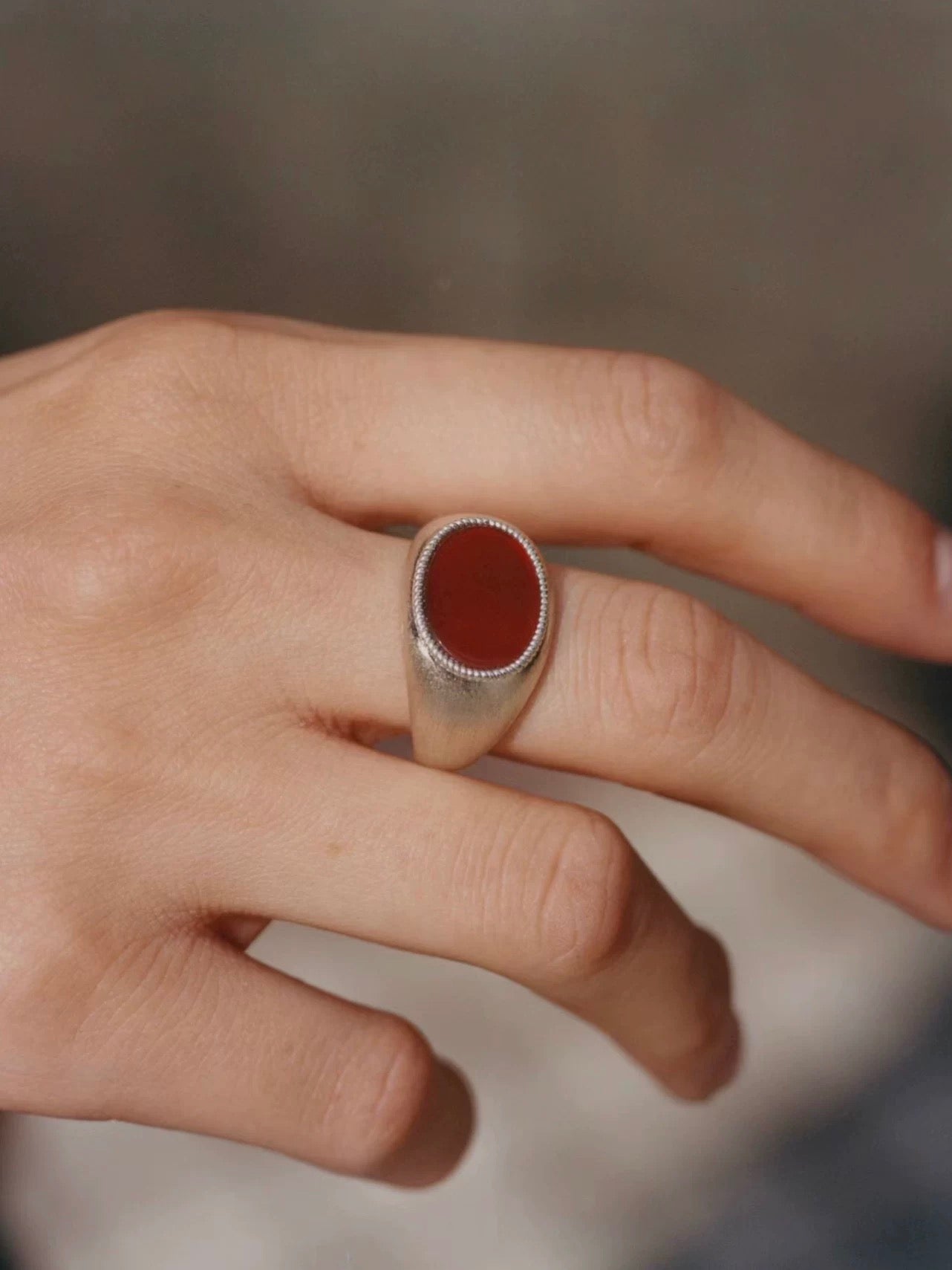 Matte Sterling Silver Semi - Precious Series 925 Silver Oval Ring - floysun