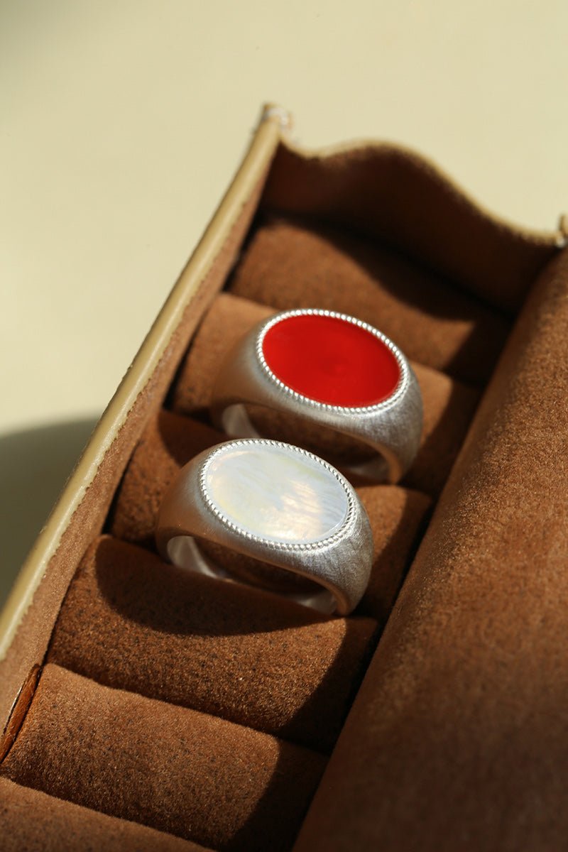Matte Sterling Silver Semi - Precious Series 925 Silver Oval Ring - floysun