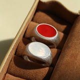 Matte Sterling Silver Semi - Precious Series 925 Silver Oval Ring - floysun