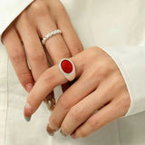 Matte Sterling Silver Semi - Precious Series 925 Silver Oval Ring - floysun