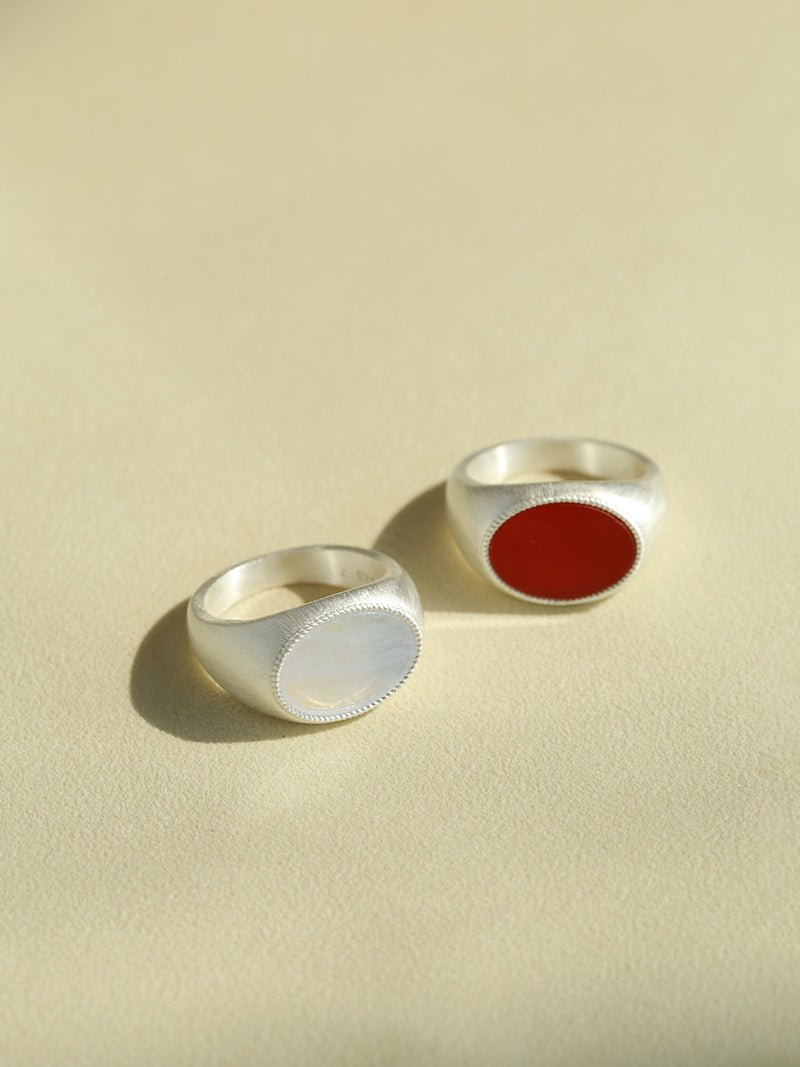 Matte Sterling Silver Semi - Precious Series 925 Silver Oval Ring - floysun