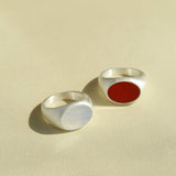 Matte Sterling Silver Semi - Precious Series 925 Silver Oval Ring - floysun