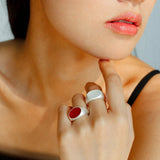 Matte Sterling Silver Semi - Precious Series 925 Silver Oval Ring - Red Agate - floysun