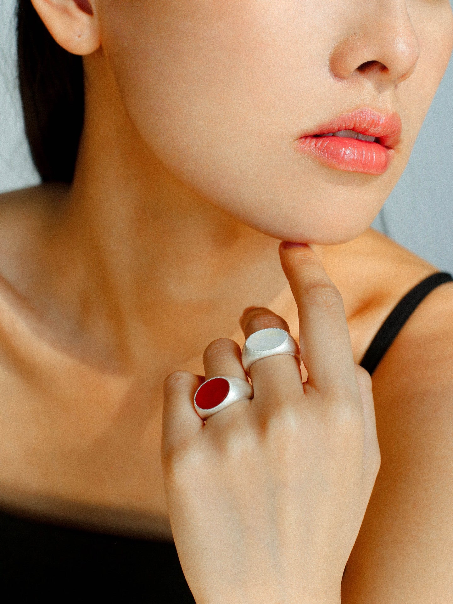 Matte Sterling Silver Semi - Precious Series 925 Silver Oval Ring - Red Agate - floysun
