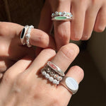 Matte Sterling Silver Semi - Precious Series Band Ring - floysun