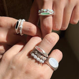 Matte Sterling Silver Semi - Precious Series Band Ring - floysun