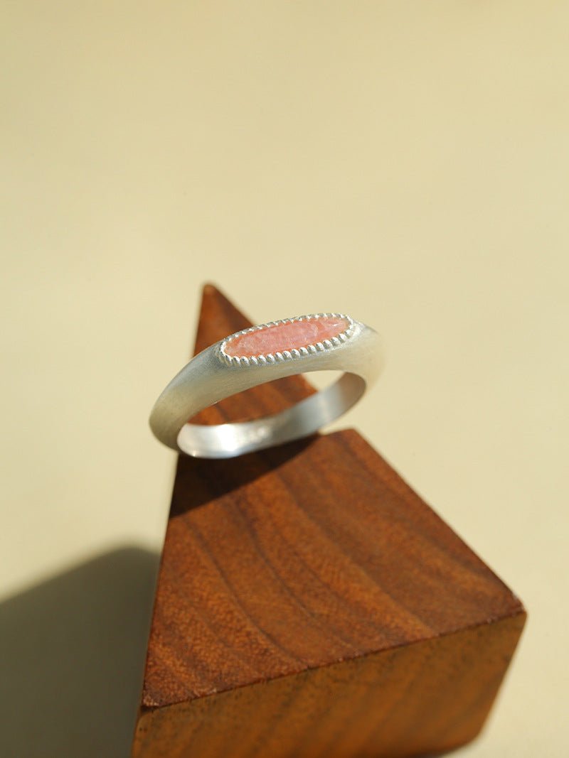 Matte Sterling Silver Semi - Precious Series Band Ring - floysun