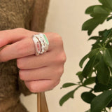 Matte Sterling Silver Semi - Precious Series Band Ring - floysun