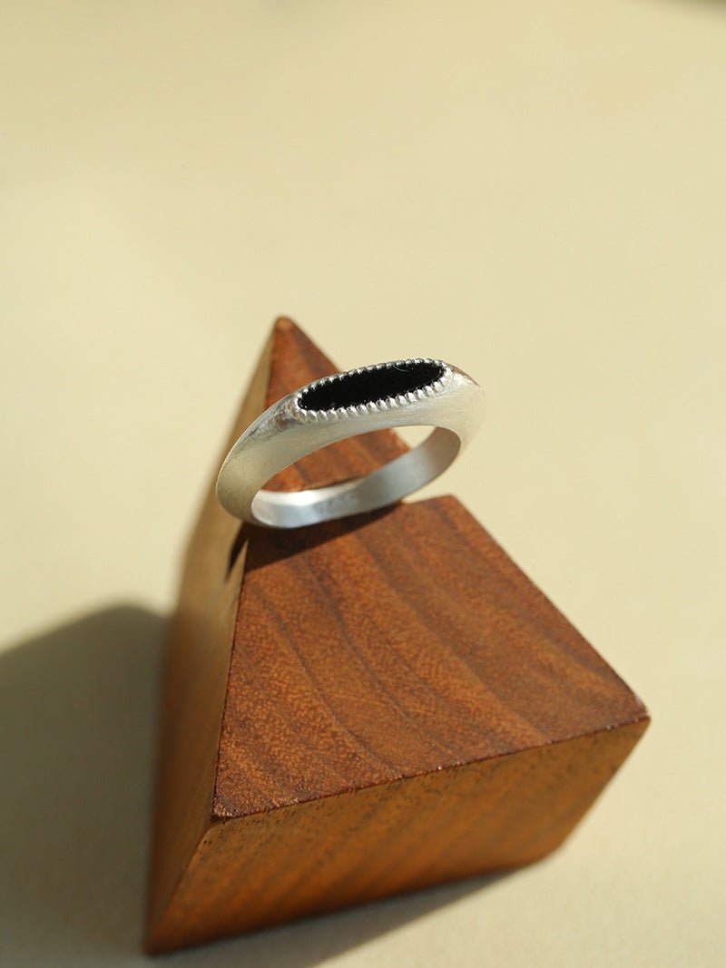 Matte Sterling Silver Semi - Precious Series Band Ring - floysun