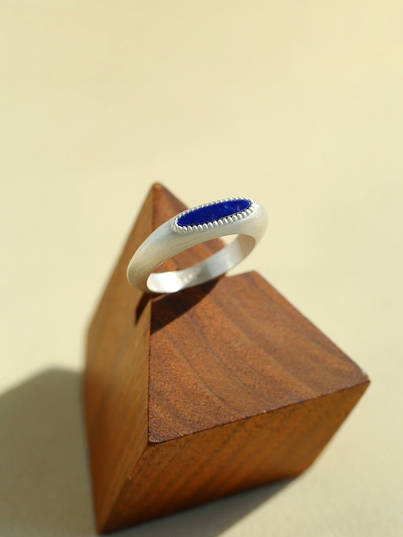 Matte Sterling Silver Semi - Precious Series Band Ring - floysun
