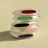Matte Sterling Silver Semi - Precious Series Band Ring - floysun