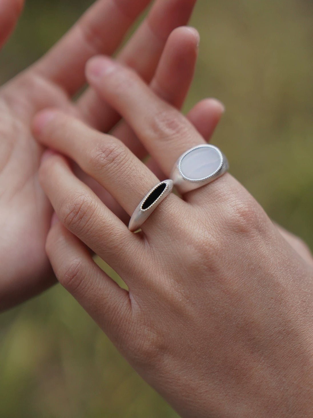 Matte Sterling Silver Semi - Precious Series Band Ring - floysun
