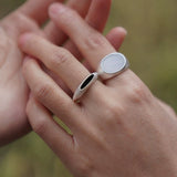 Matte Sterling Silver Semi - Precious Series Band Ring - floysun