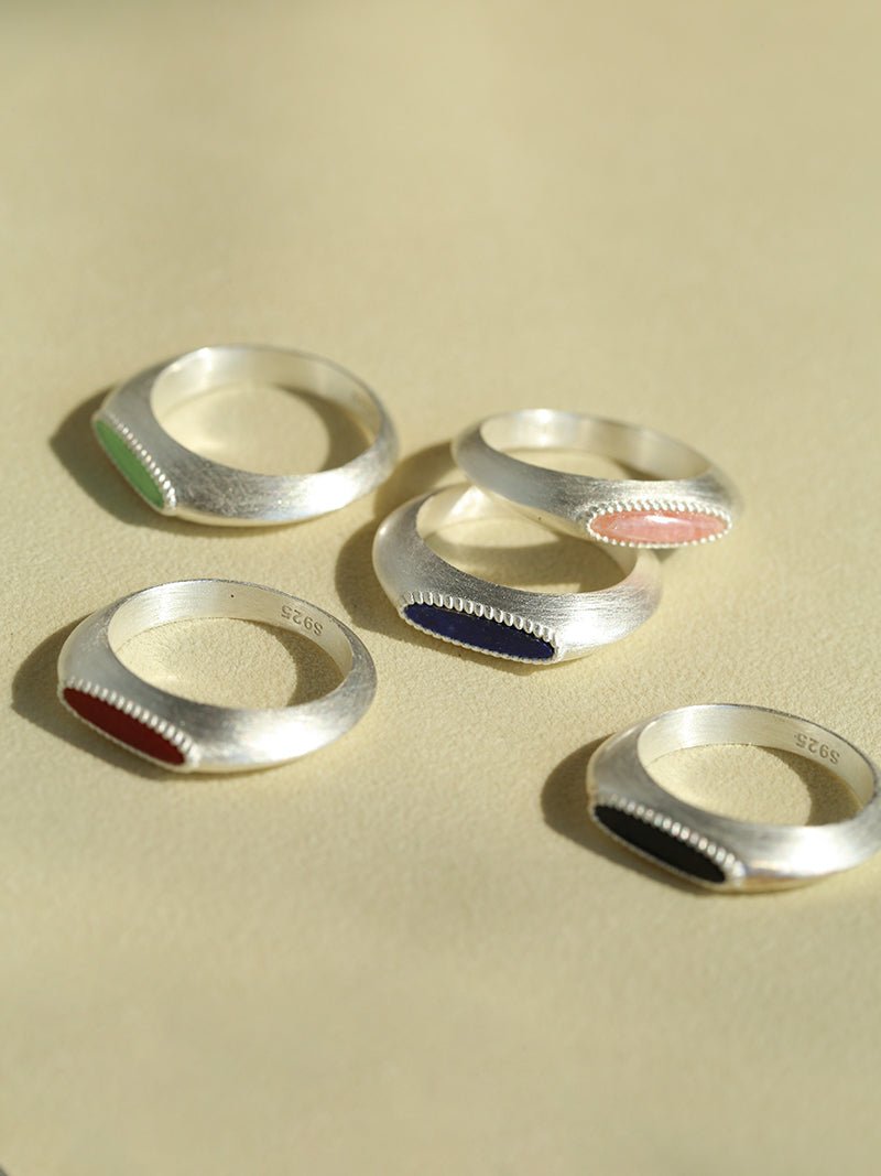 Matte Sterling Silver Semi - Precious Series Band Ring - floysun