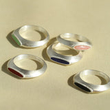 Matte Sterling Silver Semi - Precious Series Band Ring - floysun