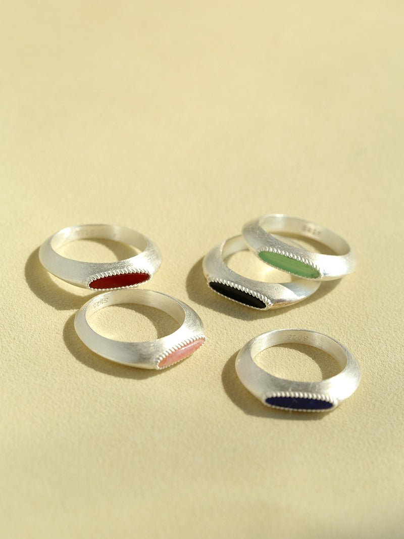 Matte Sterling Silver Semi - Precious Series Band Ring - floysun
