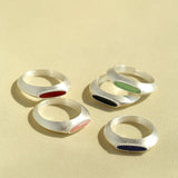 Matte Sterling Silver Semi - Precious Series Band Ring - floysun