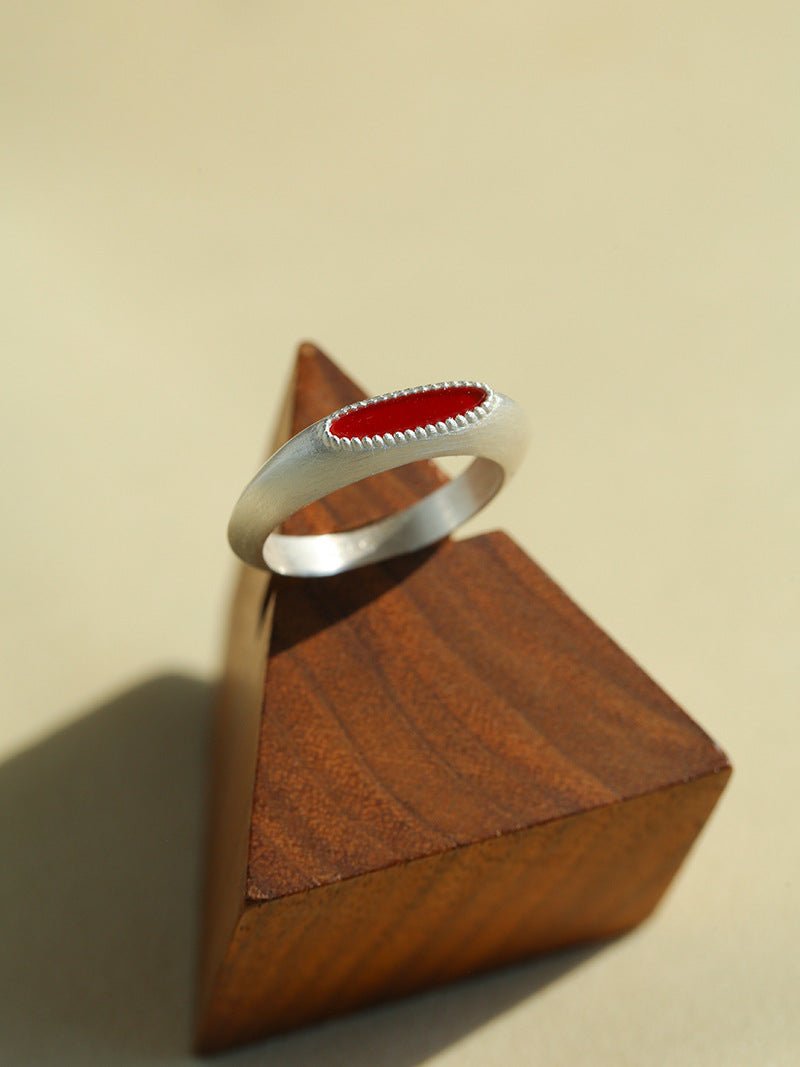 Matte Sterling Silver Semi - Precious Series Band Ring - floysun