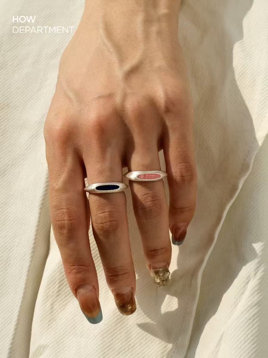 Matte Sterling Silver Semi - Precious Series Band Ring - floysun