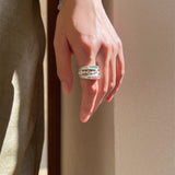 Matte Sterling Silver Semi - Precious Series Band Ring - floysun