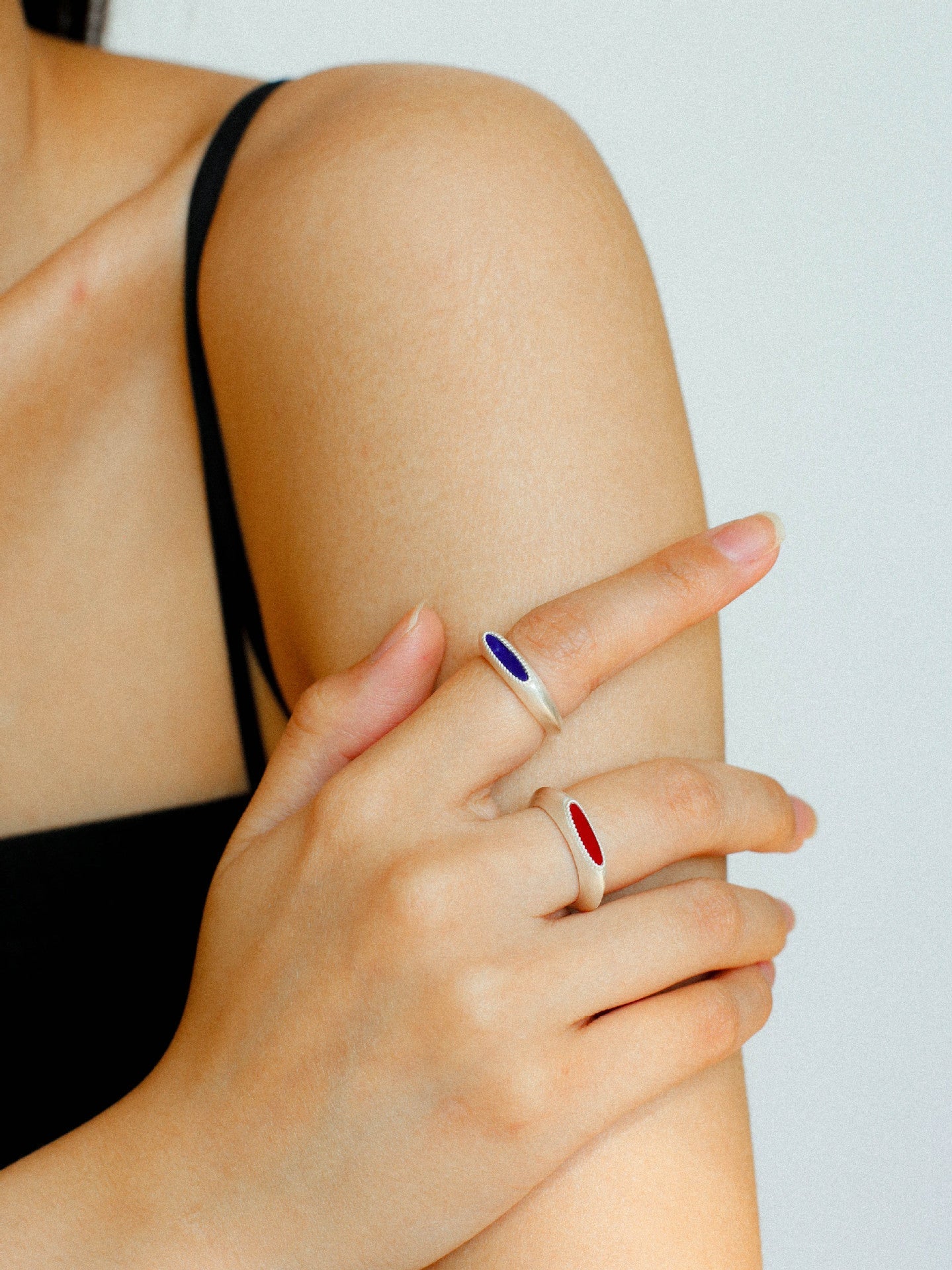 Matte Sterling Silver Semi - Precious Series Band Ring - Blue Lapis Lazuli - floysun
