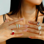 Matte Sterling Silver Semi - Precious Series Band Ring - Blue Lapis Lazuli - floysun