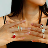 Matte Sterling Silver Semi - Precious Series Band Ring - Blue Lapis Lazuli - floysun