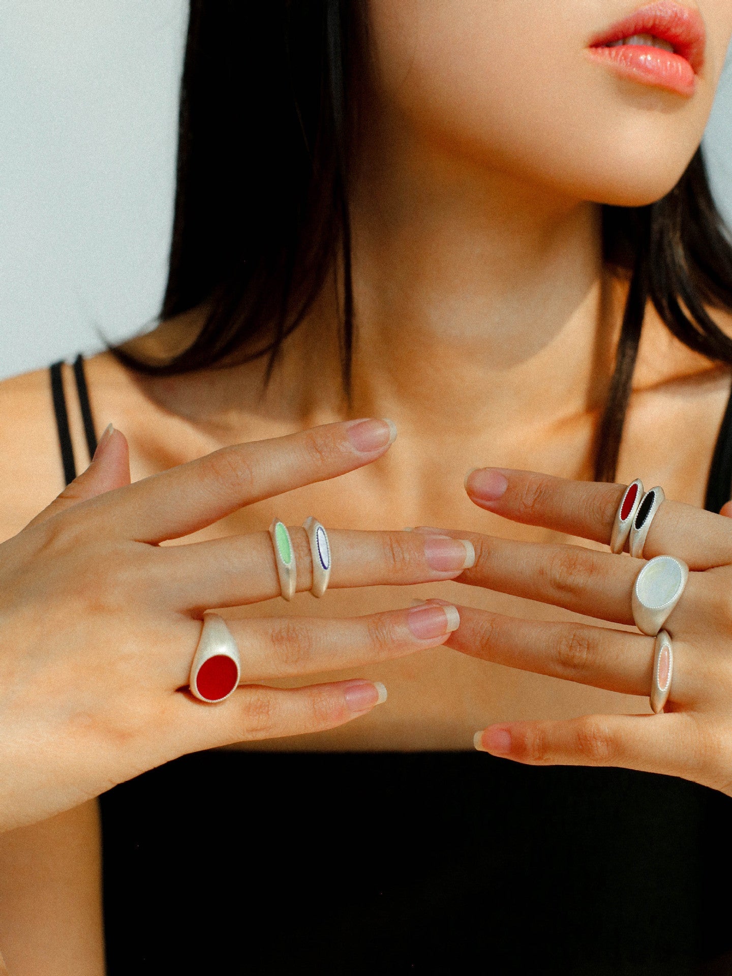 Matte Sterling Silver Semi - Precious Series Band Ring - Blue Lapis Lazuli - floysun