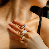 Matte Sterling Silver Semi - Precious Series Band Ring - Blue Lapis Lazuli - floysun
