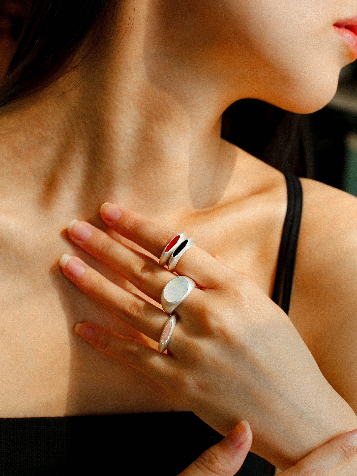Matte Sterling Silver Semi - Precious Series Band Ring - Blue Lapis Lazuli - floysun
