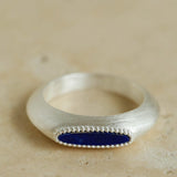 Matte Sterling Silver Semi - Precious Series Band Ring - Blue Lapis Lazuli - floysun