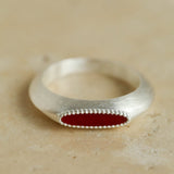 Matte Sterling Silver Semi - Precious Series Band Ring - Red Agate - floysun