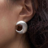 Matte Sterling Silver Series Frosted Moon Bud Simple Stud Earrings - floysun