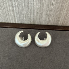 Matte Sterling Silver Series Frosted Moon Bud Simple Stud Earrings - floysun