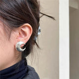 Matte Sterling Silver Series Frosted Moon Bud Simple Stud Earrings - floysun
