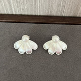 Matte Sterling Silver Series Soma Flower Pearls Earrings - floysun