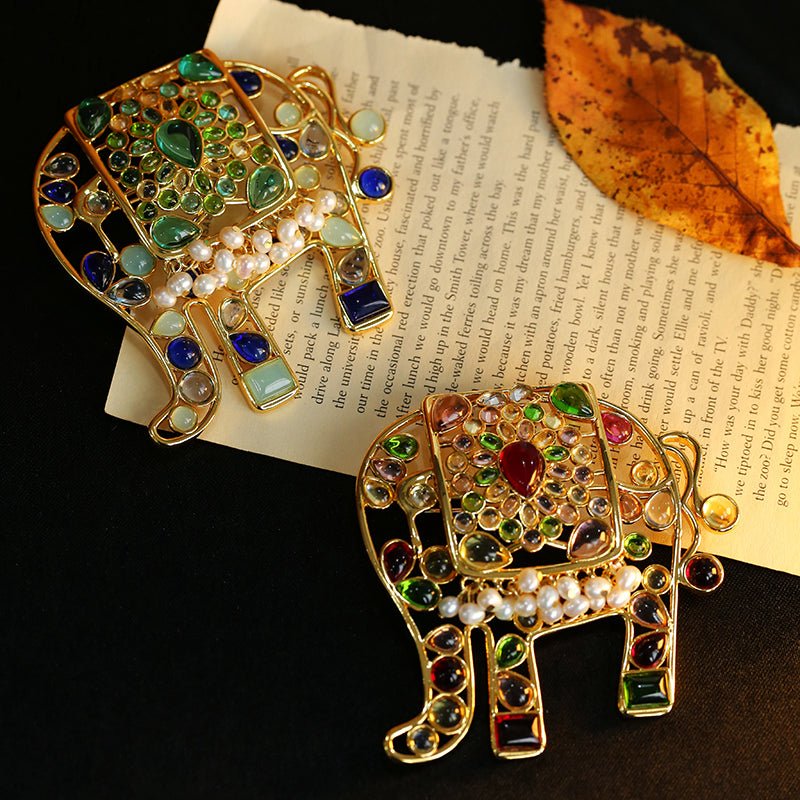 Medieval Handmade Colored Glazed Elephant Brooch - floysun