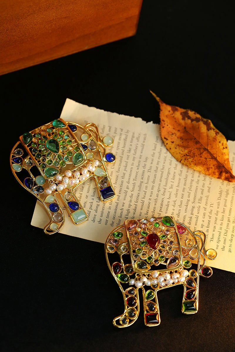 Medieval Handmade Colored Glazed Elephant Brooch - floysun
