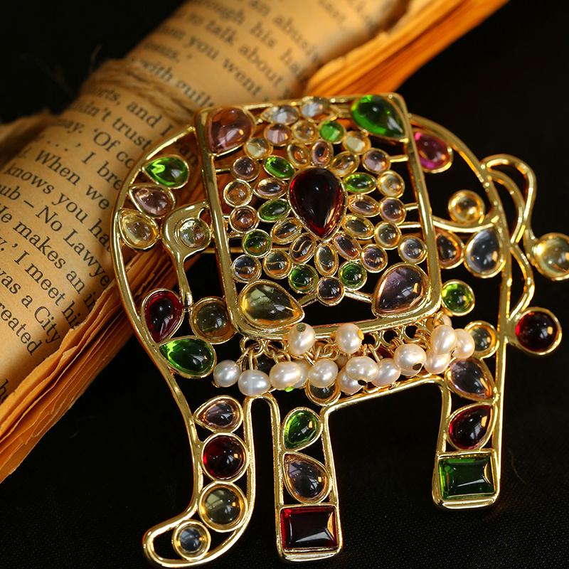 Medieval Handmade Colored Glazed Elephant Brooch - floysun