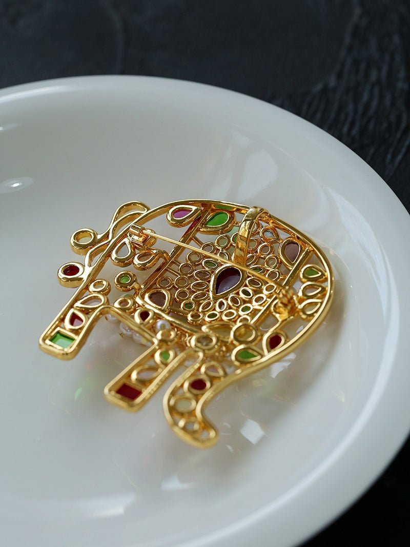 Medieval Handmade Colored Glazed Elephant Brooch - floysun