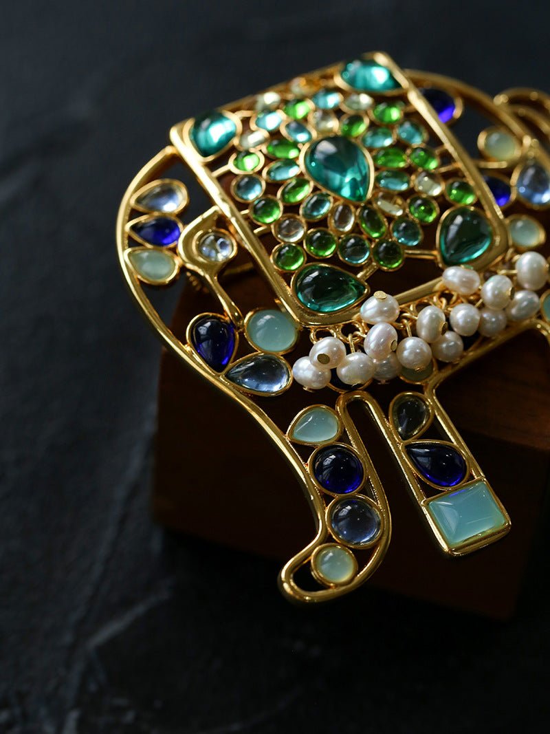 Medieval Handmade Colored Glazed Elephant Brooch - floysun