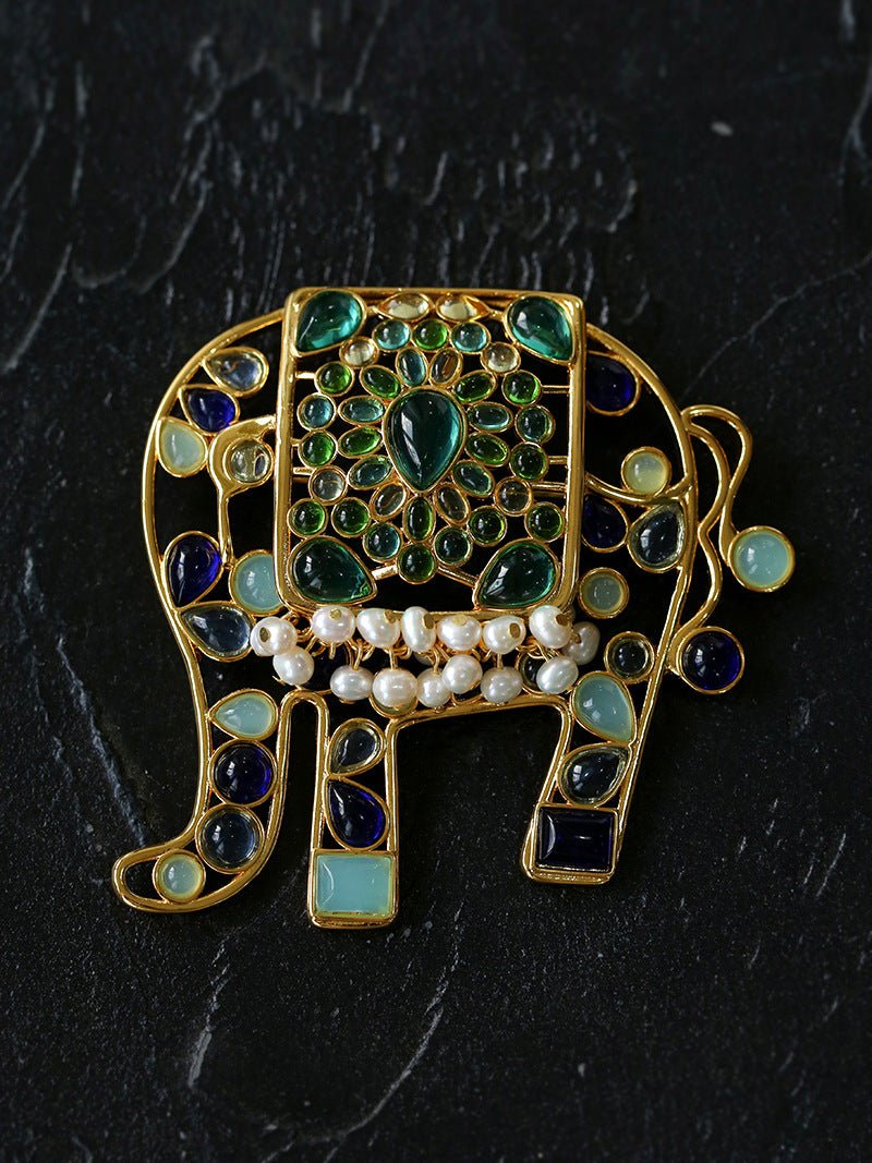 Medieval Handmade Colored Glazed Elephant Brooch - floysun