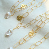 Metal Thick Chain Baroque Pearl Pendant Necklace - floysun