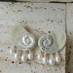 Metallic Conch Pearl Statement Drop Earrings - floysun