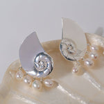 Metallic Conch Pearl Statement Drop Earrings - floysun