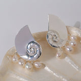 Metallic Conch Pearl Statement Drop Earrings - floysun