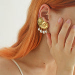Metallic Conch Pearl Statement Drop Earrings - floysun