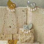 Metallic Conch Pearl Statement Drop Earrings - floysun