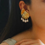Metallic Conch Pearl Statement Drop Earrings - floysun